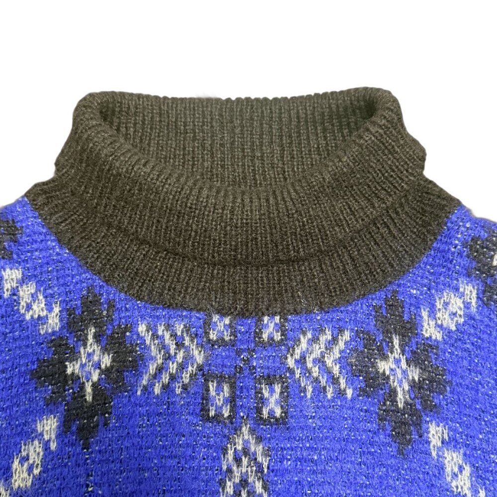 Vintage Benetton Italy Blue Nordic Mohair Blend Mockneck Sweater, Size L - Picture 7 of 10